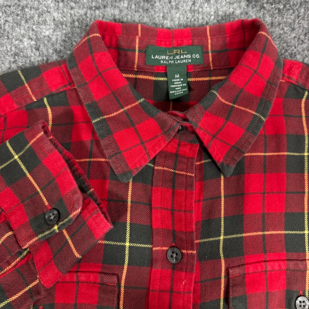 Lauren Ralph Lauren Plaid Flannel Button Down Shirt Womens M Red Cotton EUC